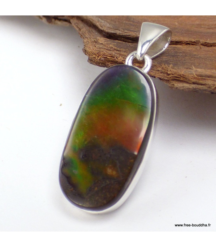 Pendentif Ammolite – Pierre verte bleue orange qualité AAA en argent 925