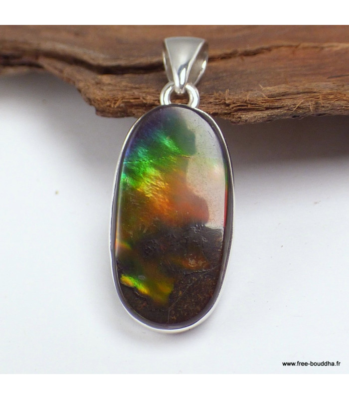 Pendentif Ammolite – Pierre verte bleue orange qualité AAA en argent 925