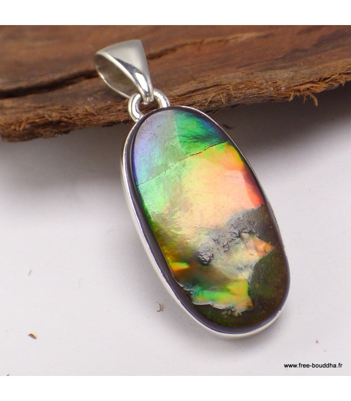 Pendentif Ammolite – Pierre verte bleue orange qualité AAA en argent 925