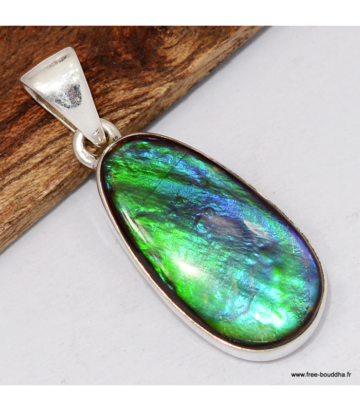 Pendentif Ammolite bleue verte grade AAA