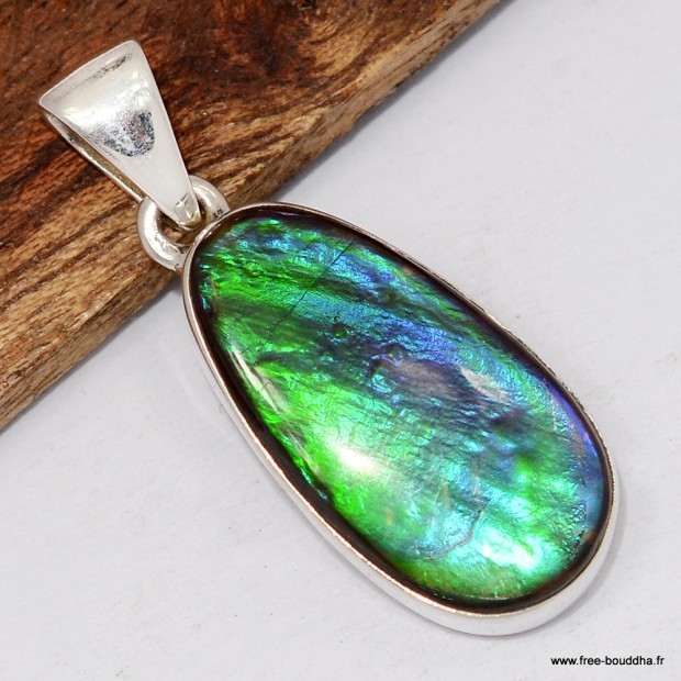 Pendentif Ammolite bleue verte grade AAA