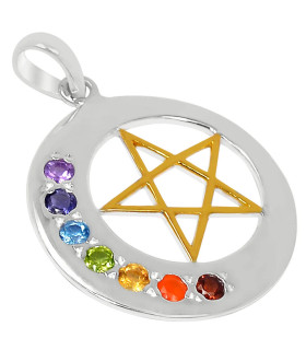 Pendentif Pentagramme et pierres Chakras