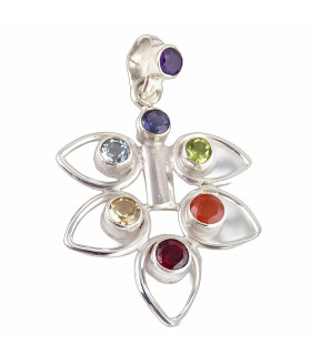 Bijou chakra pendentif FEUILLE 7 PIERRES
