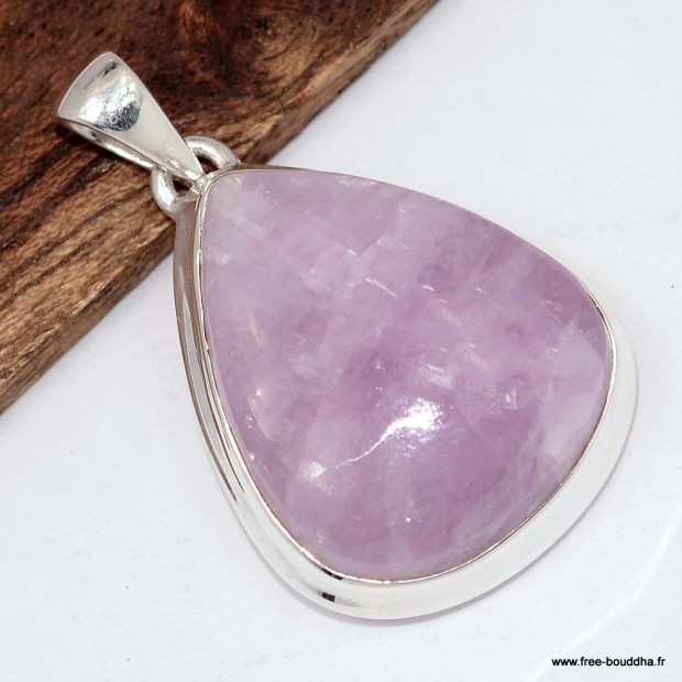 Pendentif Kunzite goutte, argent 925 bijou énergétique