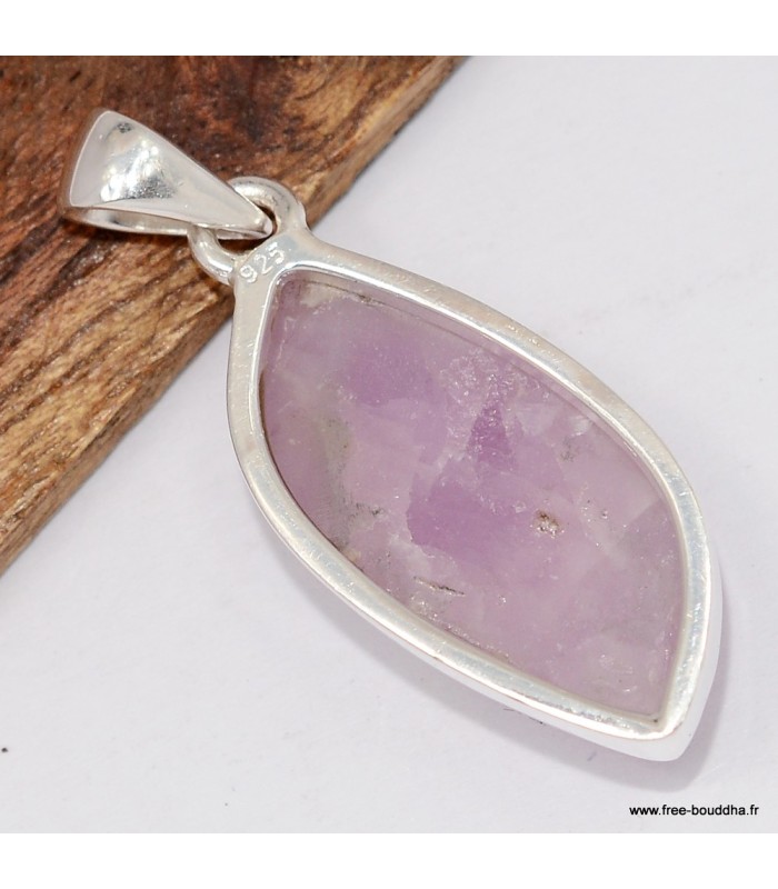 Pendentif Kunzite forme larme, argent 925 bijou énergétique
