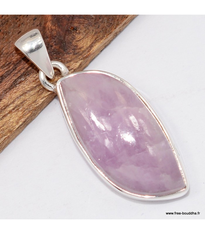 Pendentif Kunzite forme larme, argent 925 bijou énergétique