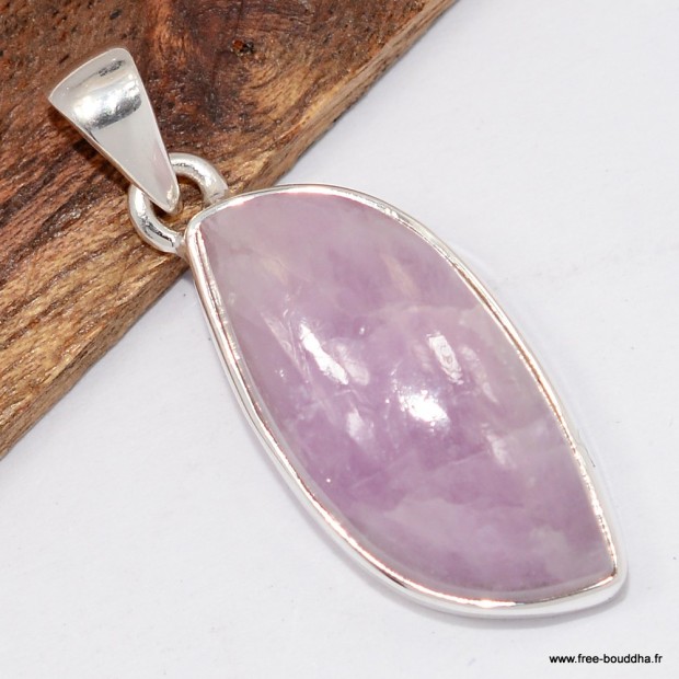 Pendentif Kunzite forme larme, argent 925 bijou énergétique