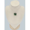 Pendentif Grenat Uvarovite carré, argent 925 authentique