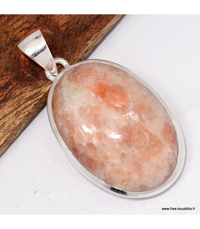 Pendentif Pierre du Soleil véritable d’Inde Argent 925 certifié

