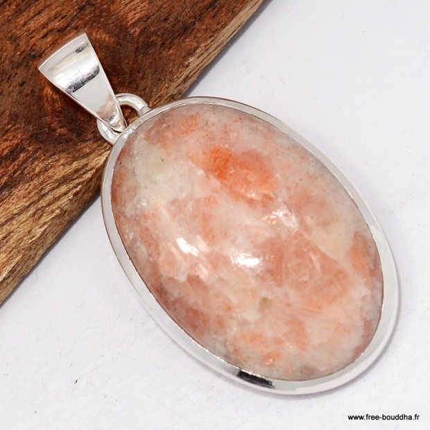 Pendentif Pierre du Soleil véritable d’Inde Argent 925 certifié

