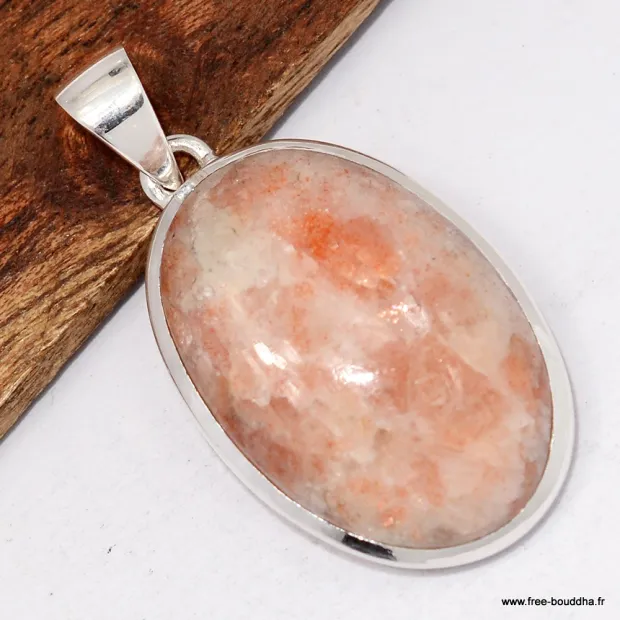 Pendentif Authentique Pierre du soleil forme ovale - Pendentifs pierres naturelles