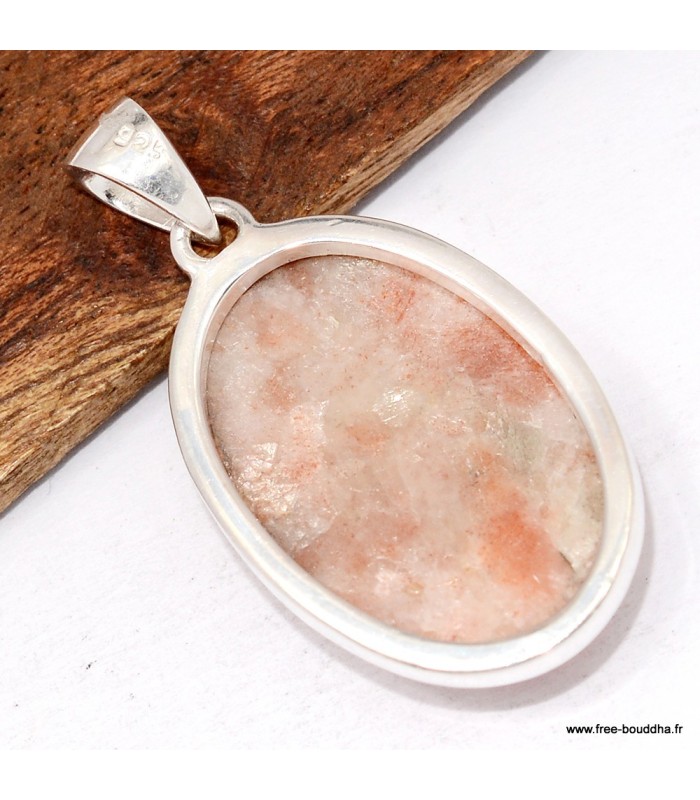 Pendentif Pierre du Soleil véritable d’Inde Argent 925 certifié

