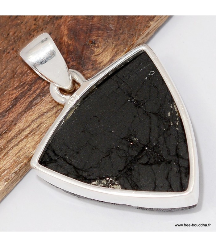 Pendentif Tourmaline noire brute du Brésil triangulaire et Argent 925