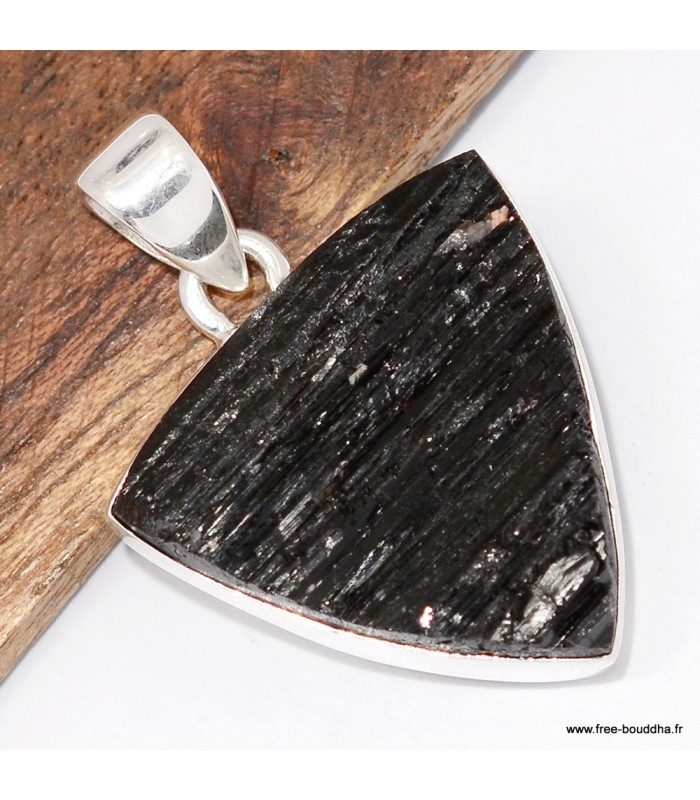 Pendentif Tourmaline noire brute du Brésil triangulaire et Argent 925