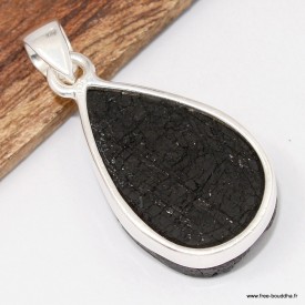 Pendentif Tourmaline noire goutte monté sur argent 925 poinçonné