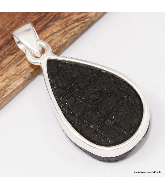 Pendentif Tourmaline noire goutte monté sur argent 925 poinçonné