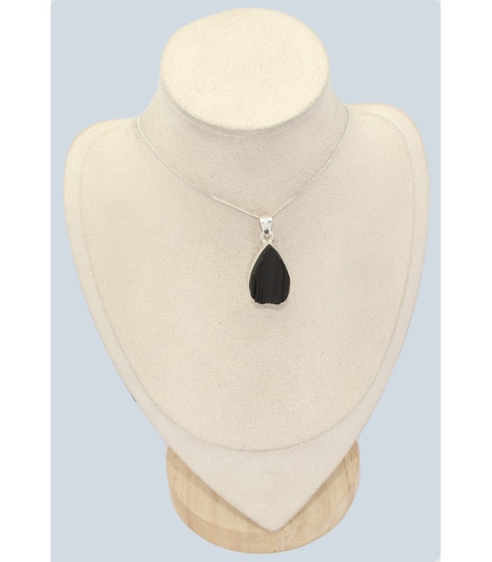 Pendentif Tourmaline noire goutte monté sur argent 925 poinçonné