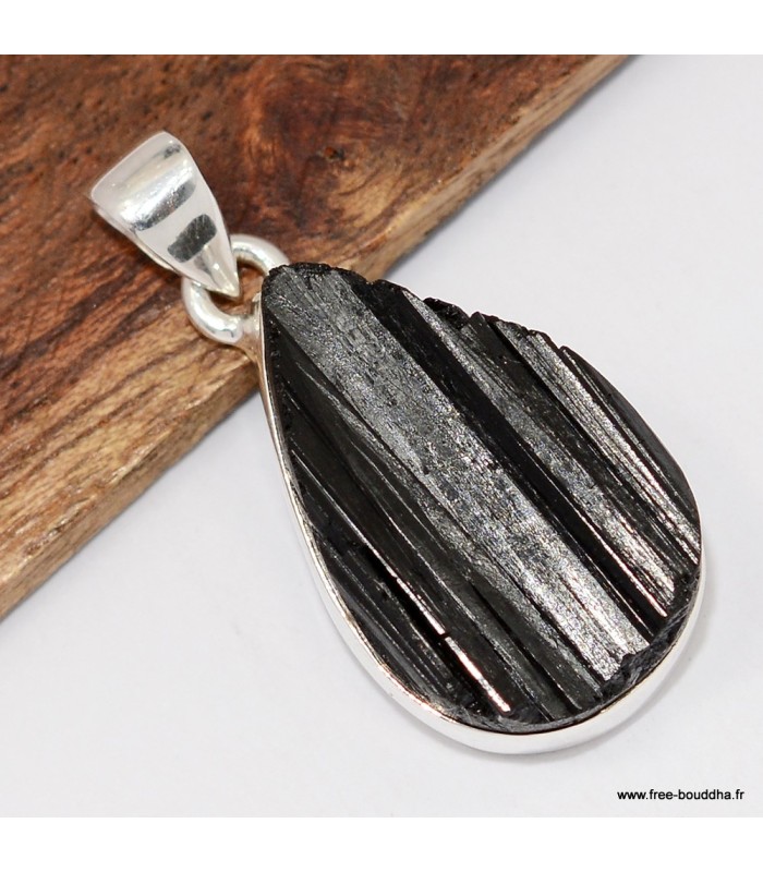 Pendentif Tourmaline noire goutte monté sur argent 925 poinçonné