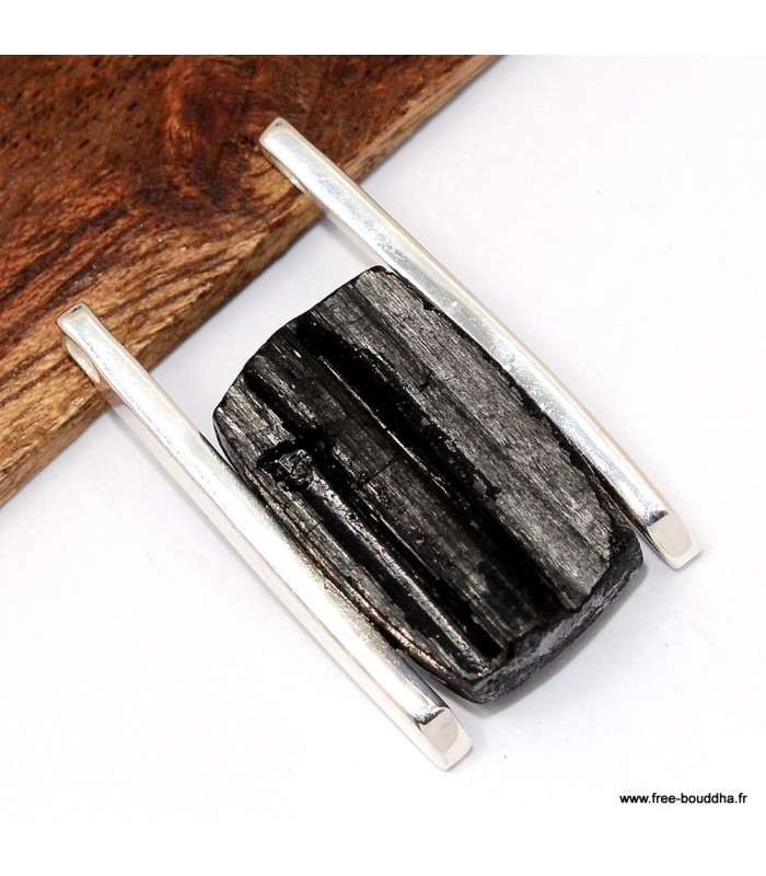 Pendentif Tourmaline noire certifié brut du Brésil argent 925 poinçonné