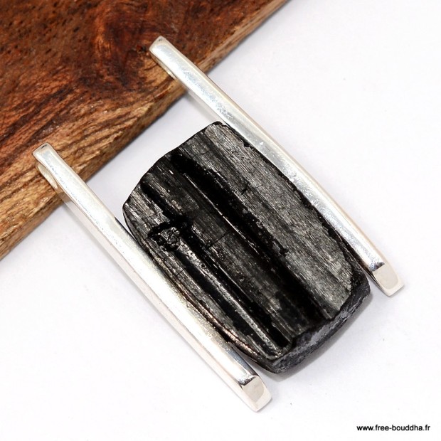 Pendentif Tourmaline noire certifié brut du Brésil argent 925 poinçonné