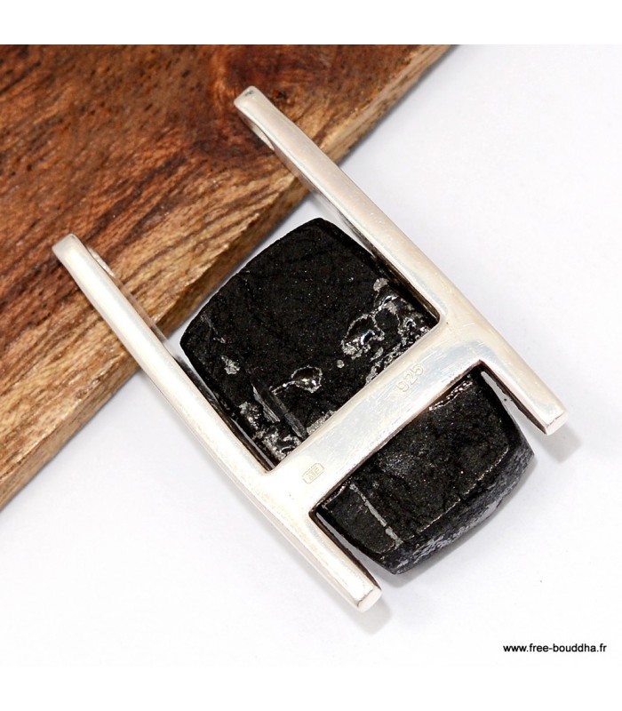 Pendentif Tourmaline noire certifié brut du Brésil argent 925 poinçonné