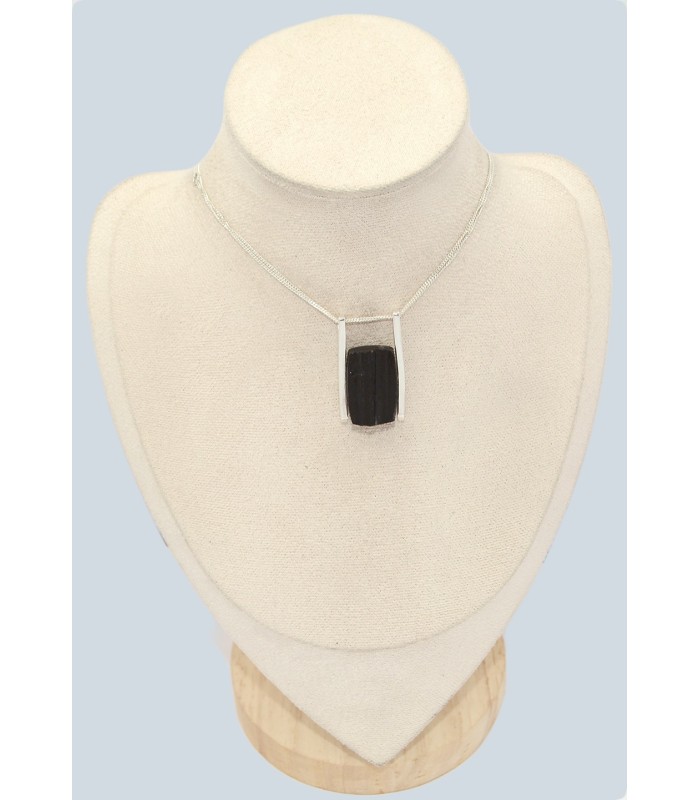 Pendentif Tourmaline noire certifié brut du Brésil argent 925 poinçonné