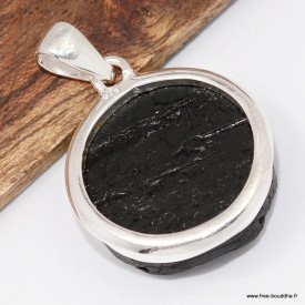 Pendentif Tourmaline noire brute authentique en argent 925