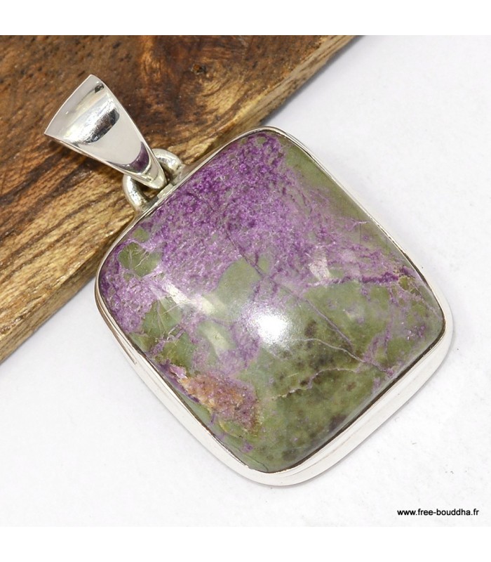 Pendentif atlantisite tasmanite carré certifié en argent 925