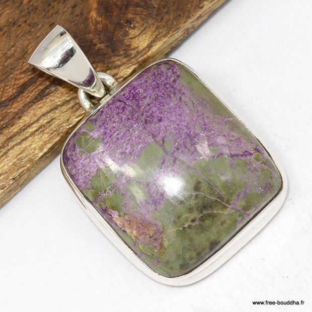 Pendentif atlantisite tasmanite carré certifié en argent 925