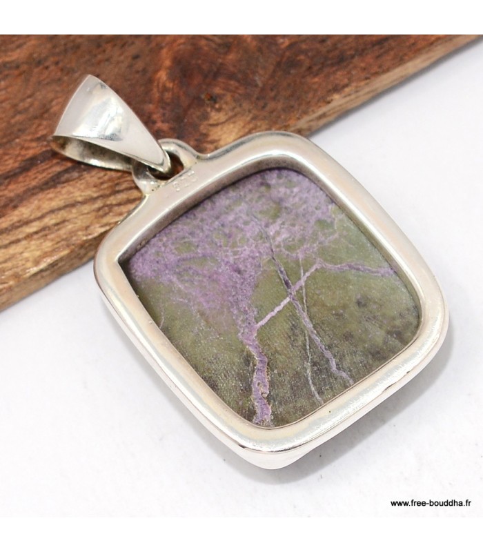 Pendentif atlantisite tasmanite carré certifié en argent 925