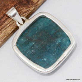 Pendentif apatite bleue néon carré en argent 925 certifié