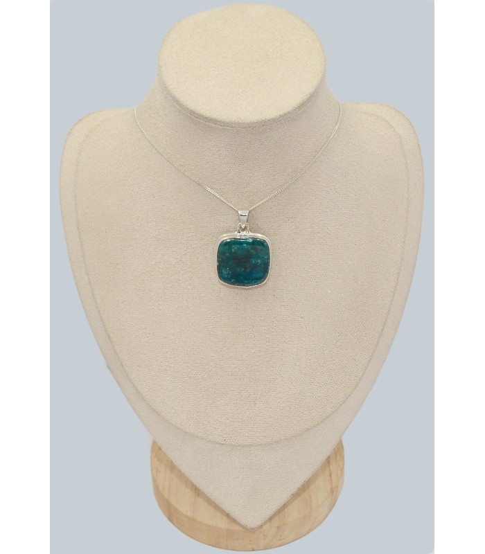 Pendentif apatite bleue néon carré en argent 925 certifié