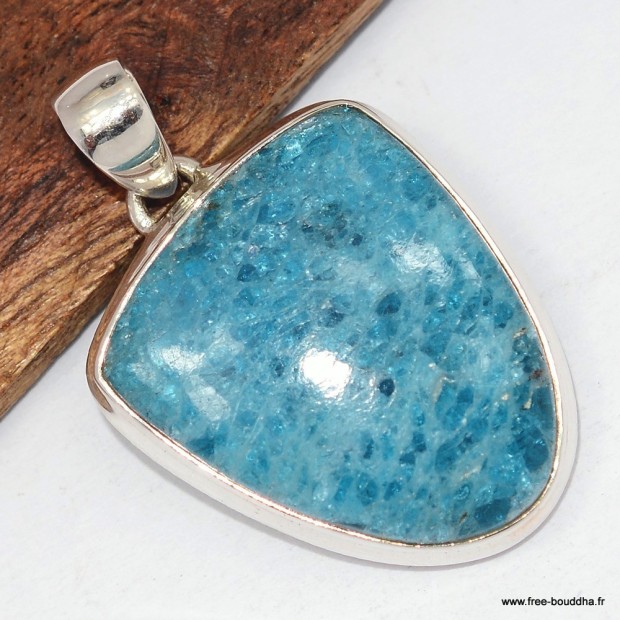 Pendentif Apatite bleue semi-ovale en argent 925