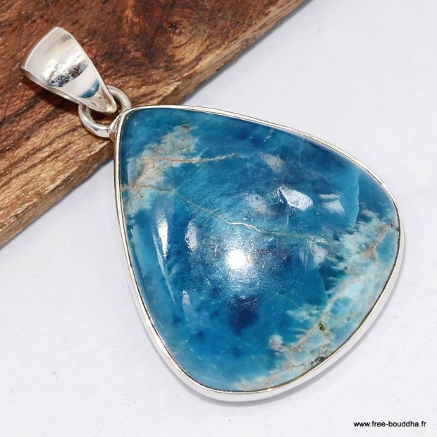 Apatite bleue naturelle – Pendentif goutte 4 cm en argent 925 certifié