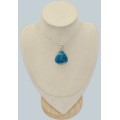 Apatite bleue naturelle – Pendentif goutte 4 cm en argent 925 certifié