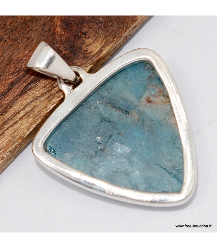 Apatite bleue naturelle – Pendentif triangulaire 3,6 cm en argent 925 certifié