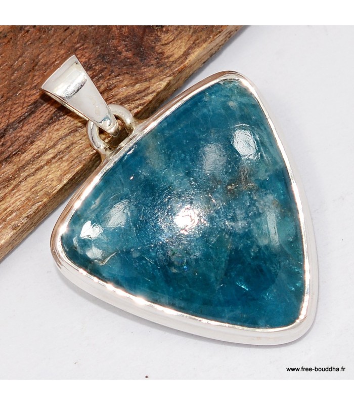 Apatite bleue naturelle – Pendentif triangulaire 3,6 cm en argent 925 certifié