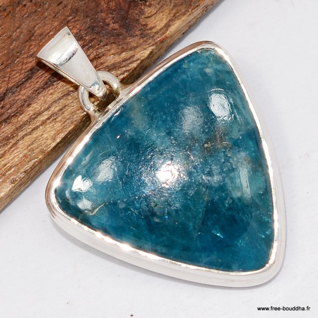 Apatite bleue naturelle – Pendentif triangulaire 3,6 cm en argent 925 certifié