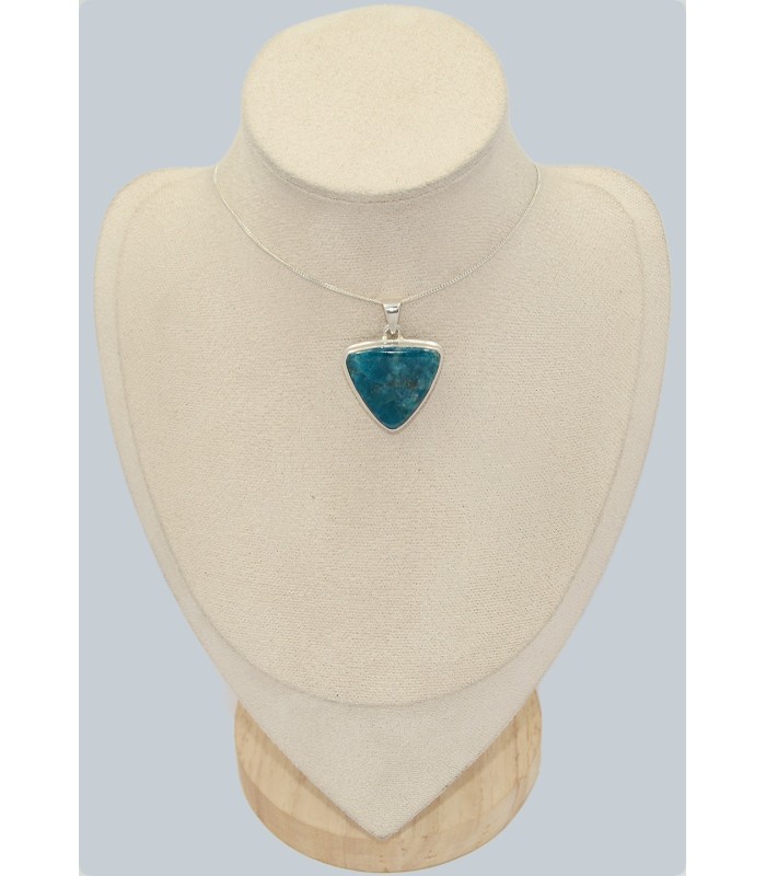 Apatite bleue naturelle – Pendentif triangulaire 3,6 cm en argent 925 certifié