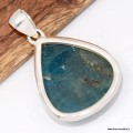 Pendentif apatite bleue certifié en argent 925 forme goutte naturelle
