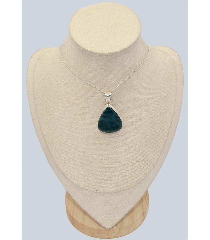 Pendentif apatite bleue certifié en argent 925 forme goutte naturelle