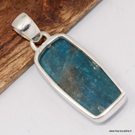 Apatite bleue naturelle – Pendentif rectangulaire 3,7 cm en argent 925 certifié