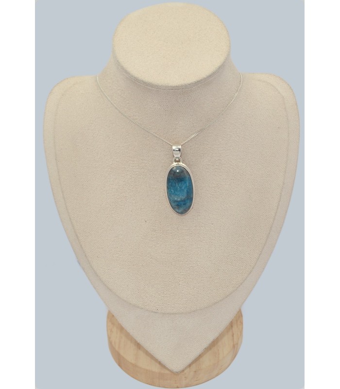 Pendentif apatite bleue certifié en argent 925 ovale naturel
