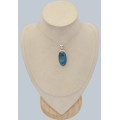 Pendentif apatite bleue certifié en argent 925 ovale naturel