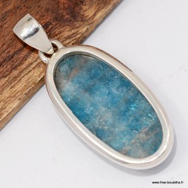 Pendentif apatite bleue certifié en argent 925 ovale naturel