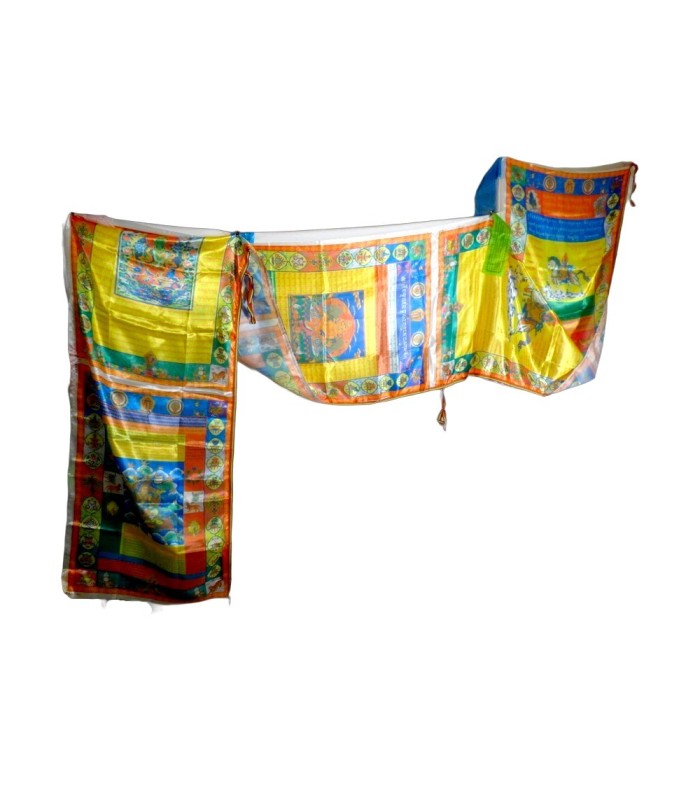 Grand Drapeau Tibétain en Soie – 4,5m x 70cm – Artisanat du Népal 