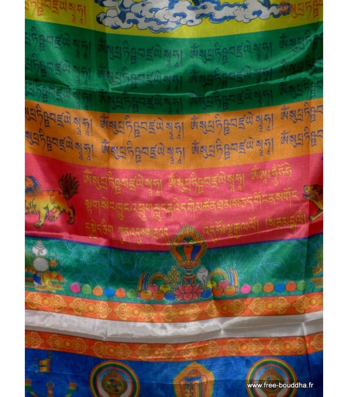 Grand Drapeau Tibétain en Soie – 4,5m x 70cm – Artisanat du Népal 