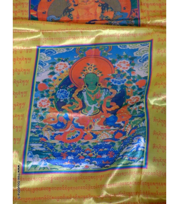 Grand Drapeau Tibétain en Soie – 4,5m x 70cm – Artisanat du Népal 