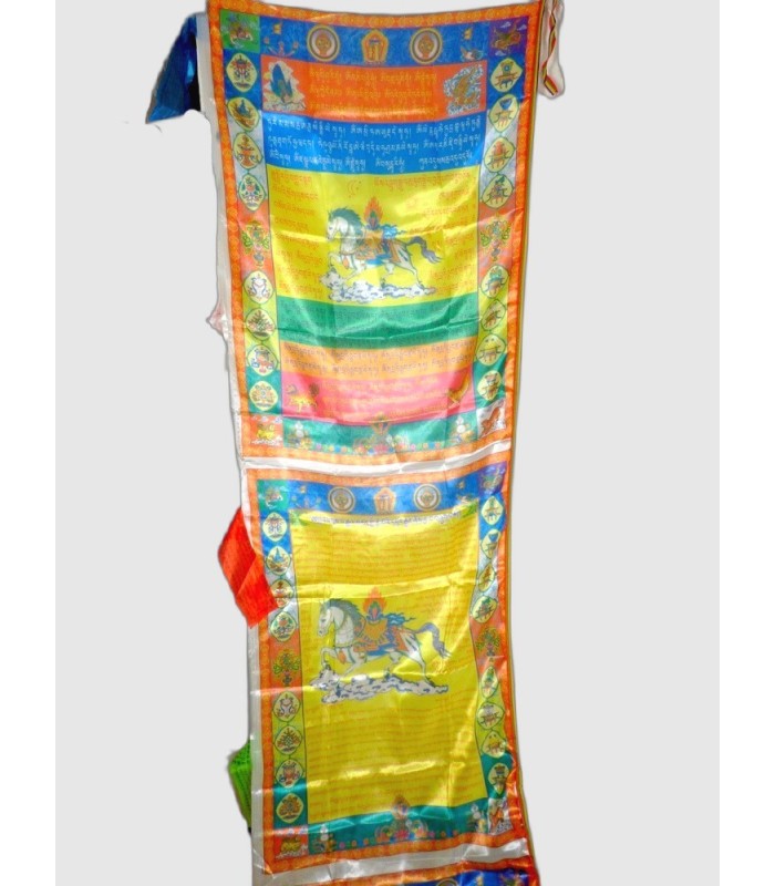 Grand Drapeau Tibétain en Soie – 4,5m x 70cm – Artisanat du Népal 