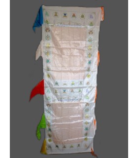 Grand drapeau bouddhiste Tara Blanche en soie 1,9 m
